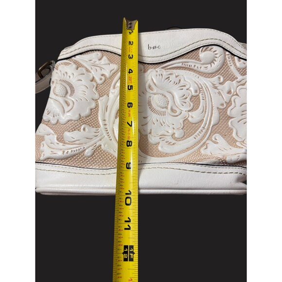 B.O.C White Floral Embossed Crossbody Bag  Adjustable Strap Pockets tooled look